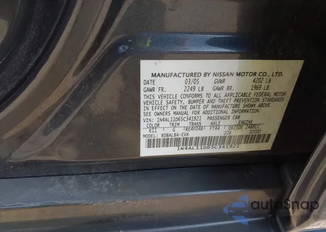 2005 Nissan Altima 2.5 S из США, поврежденный, VIN 1N4AL11D65C341921